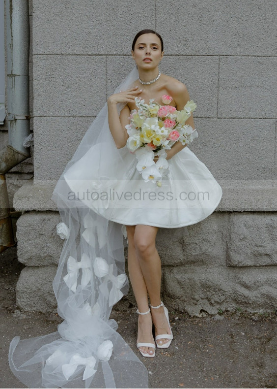Strapless Ivory Velvet Mini Wedding Dress Strapless Ivory Velvet Mini Wedding Dress